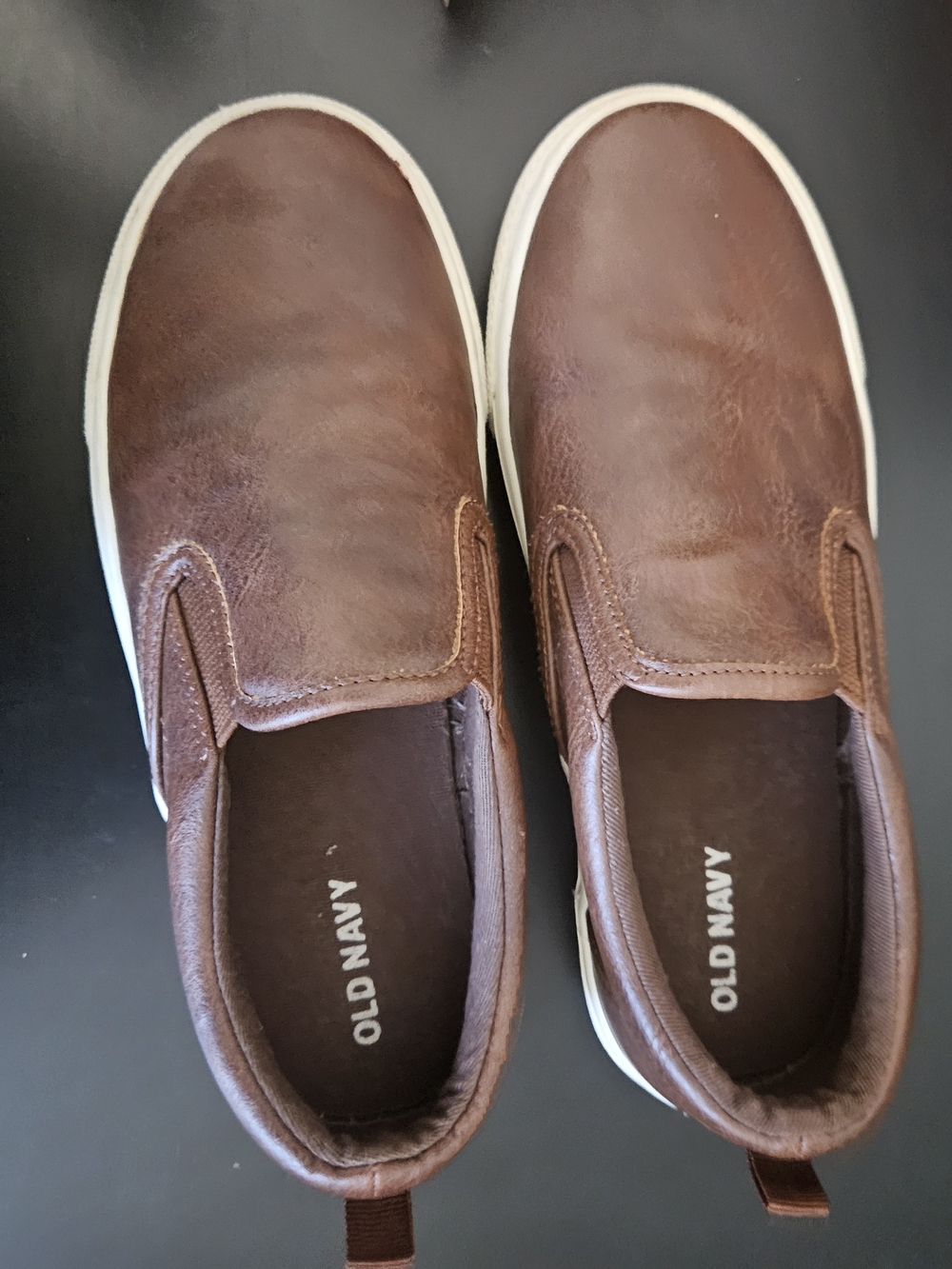 KIDS Old Navy Brown Slip-On Leather-Style Casual Loafers - Picture 3 of 3